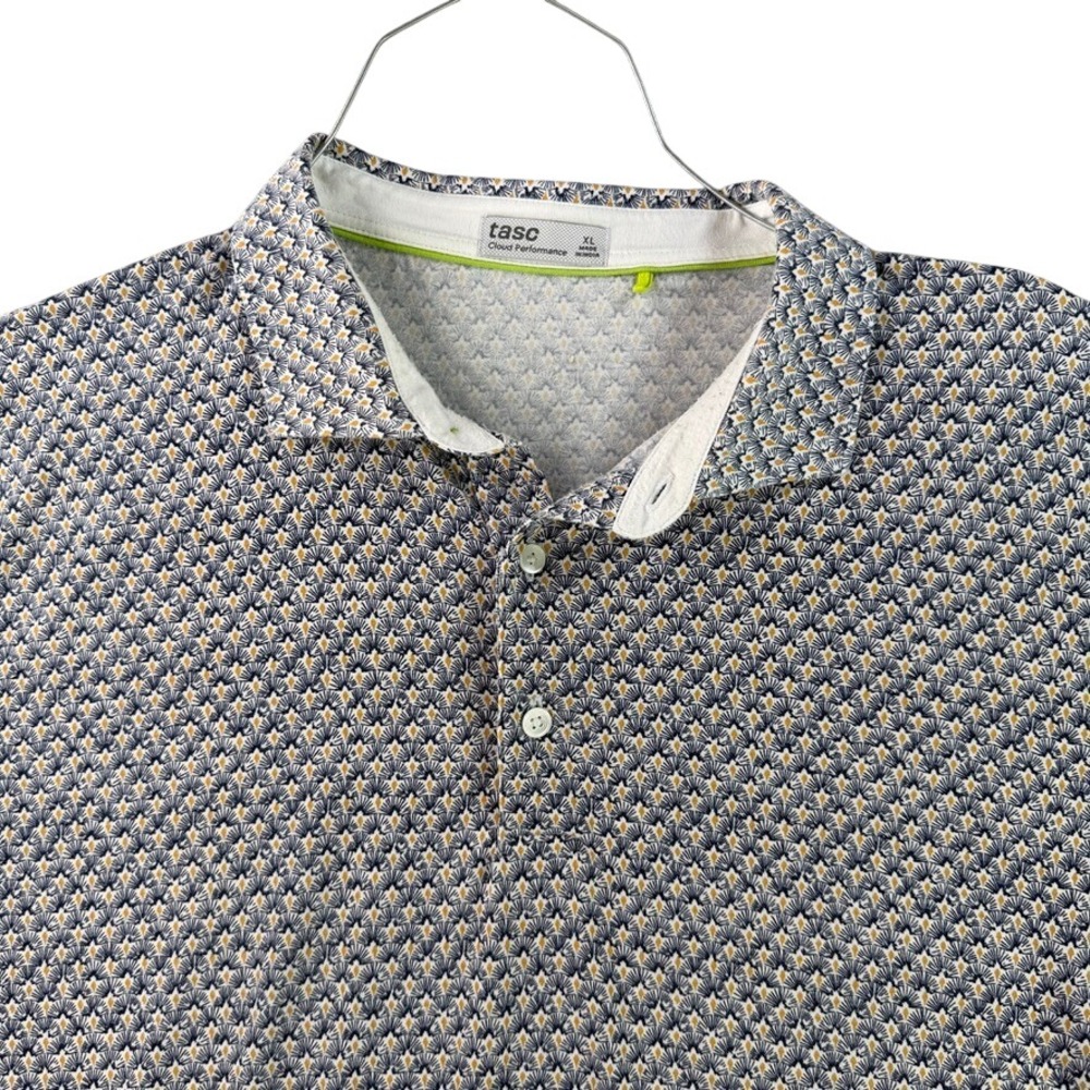 Tasc Cloud Performance Polo Shirt Mens XL Blue Geometric Print Performance Short